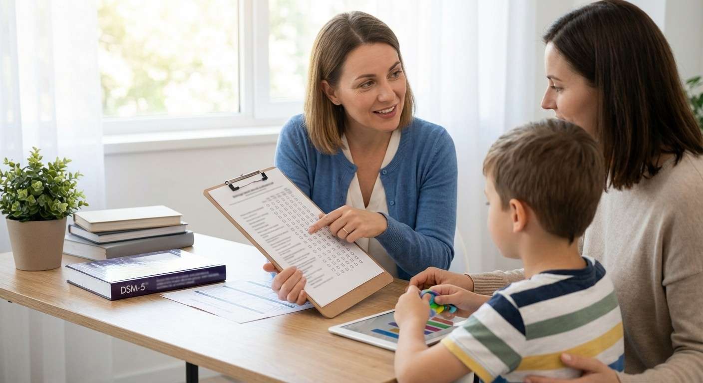 صفحه‌ای از راهنمای DSM-5 در کنار فرم پرسشنامه ADHD-RS-5، که نمادی از ارتباط مستقیم این ابزار با معیارهای تشخیصی استاندارد است.