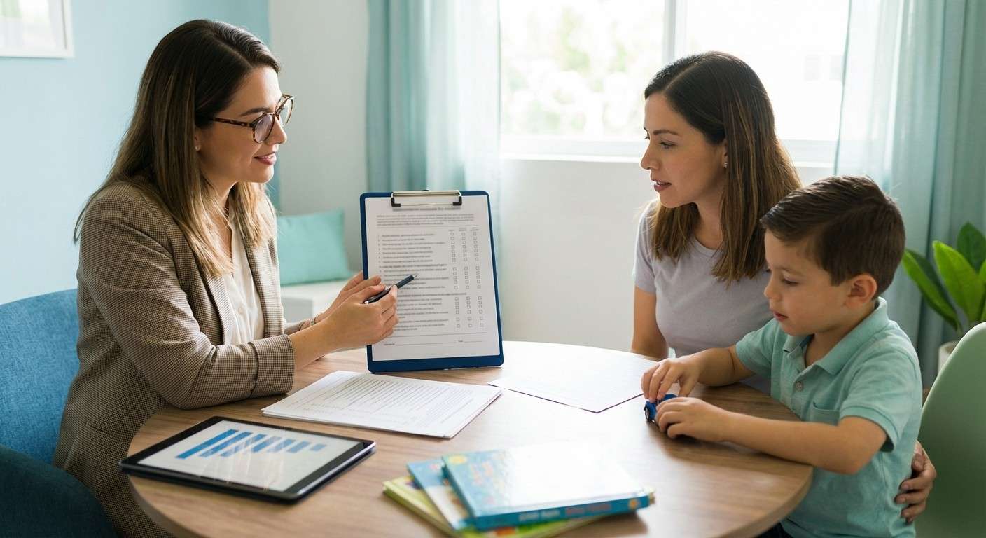 یک روانشناس در حال بررسی یک پرسشنامه استاندارد که آیتم‌های آن به وضوح شماره‌گذاری شده‌اند.