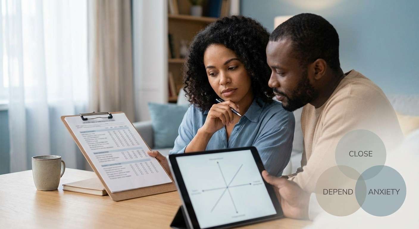 نموداری مفهومی که سه بعد مقیاس AAS یعنی نزدیکی، وابستگی و اضطراب را نشان می‌دهد.