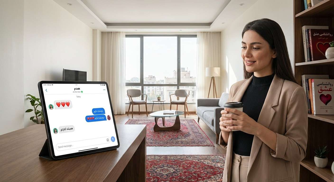 نمایی از یک صفحه چت با هوش مصنوعی که در آن قلب و پیام‌های عاطفی دیده می‌شود.
