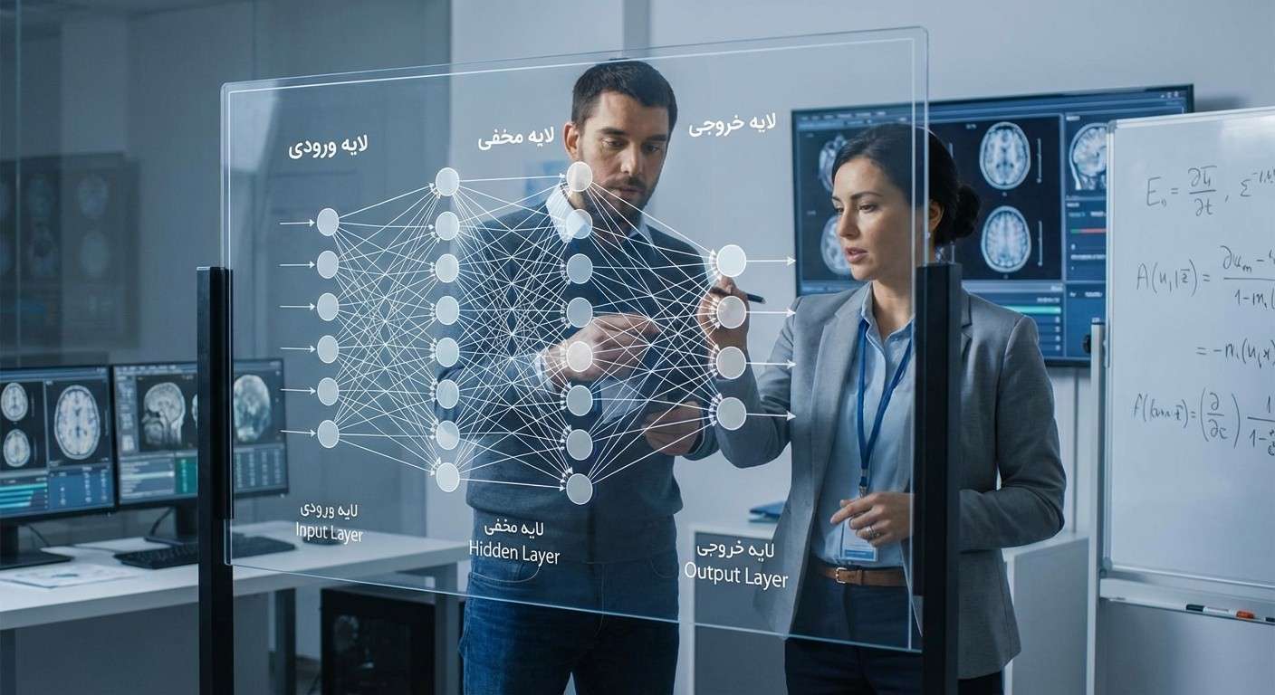 تصویری از ساختار یک شبکه عصبی مصنوعی با لایه‌های مختلف