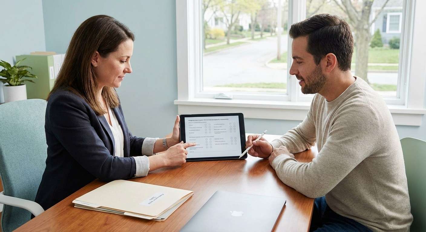 فردی در حال پر کردن یک پرسشنامه روان‌شناختی با تمرکز و آرامش.