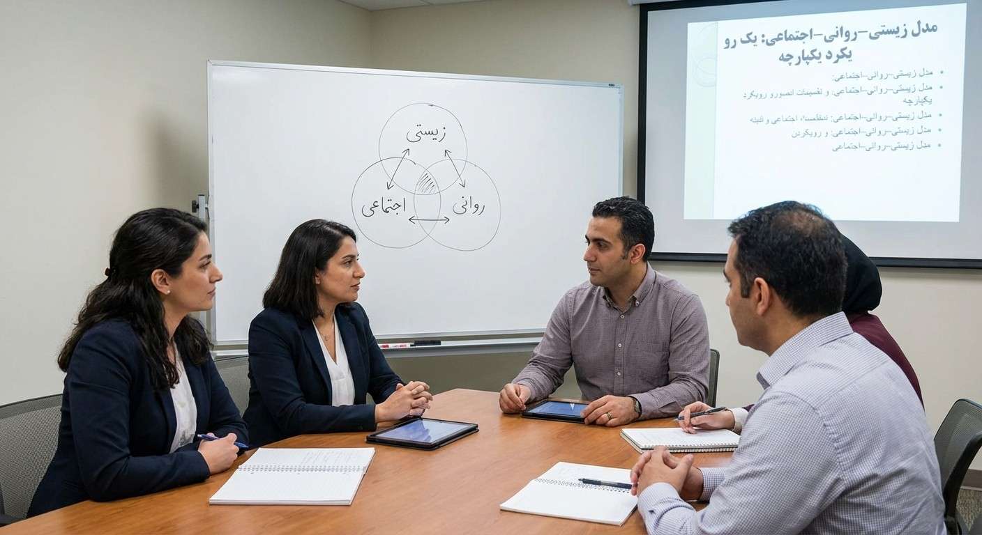 نموداری ساده که سه دایره در هم تنیده زیستی، روانی و اجتماعی را نشان می‌دهد.