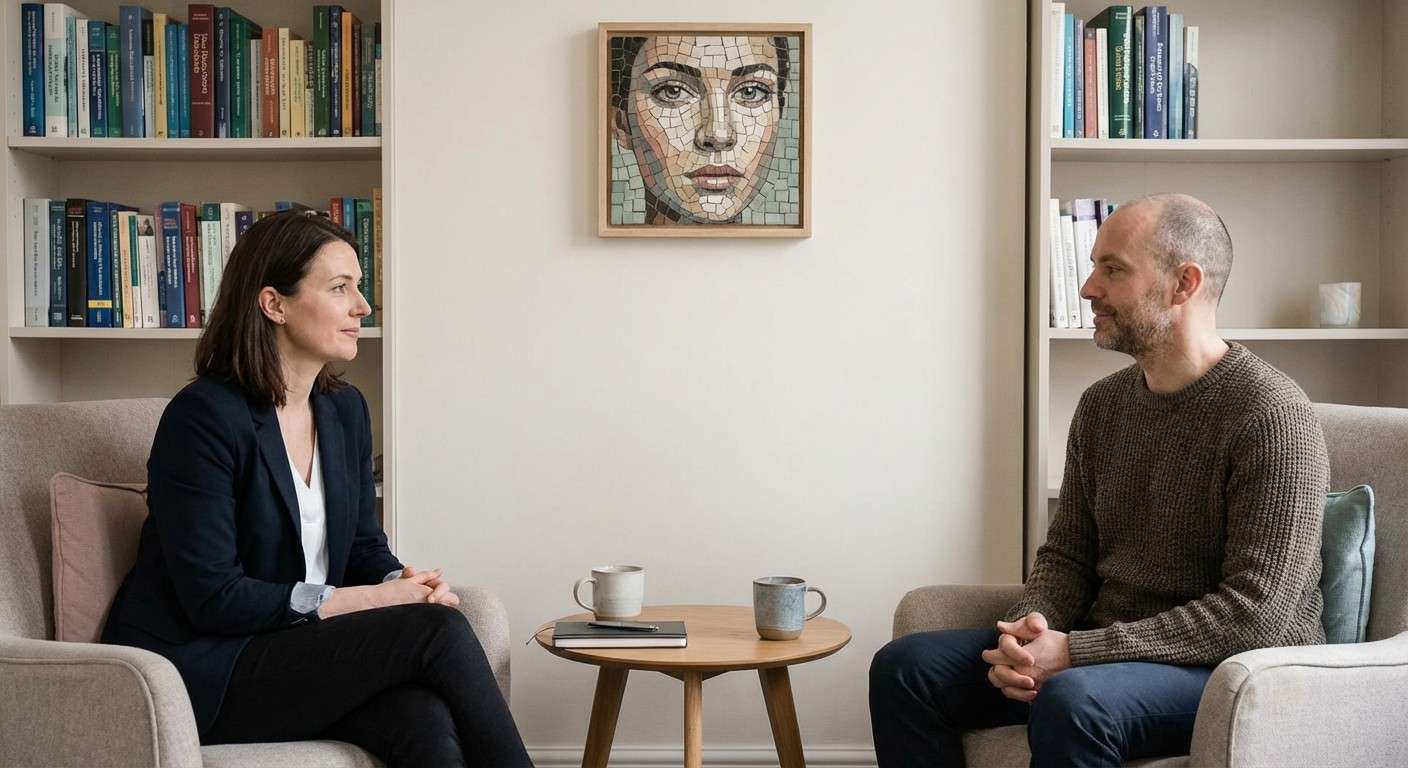 یک صورت که از قطعات پازل یا موزاییک‌های رنگارنگ تشکیل شده، نماد حالت‌های مختلف خود.