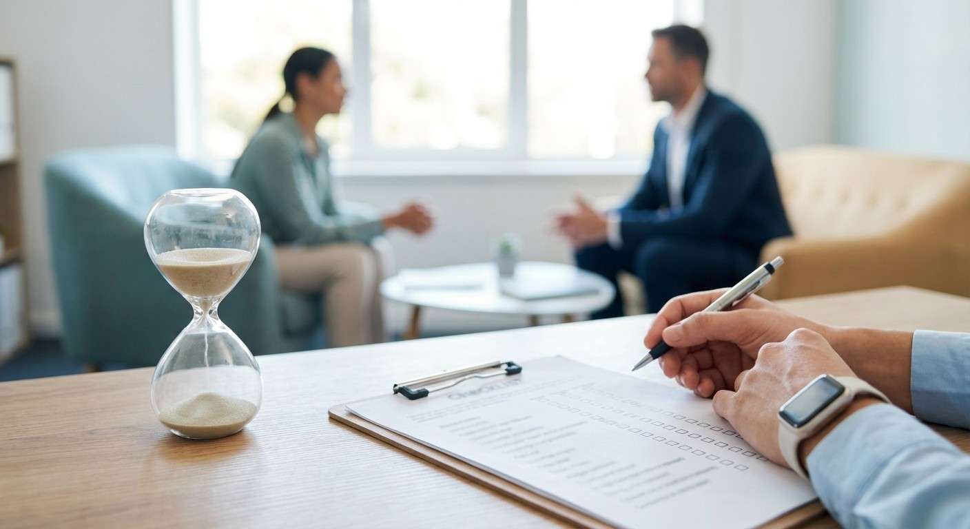 تصویری که یک ساعت شنی را کنار یک چک‌لیست کوتاه‌تر نشان می‌دهد، نمادی از سرعت و کارایی پرسشنامه BSI.