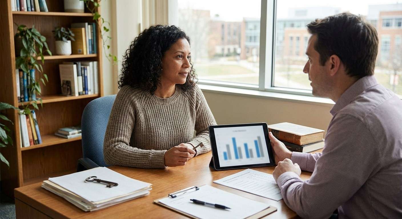 فردی که با استفاده از یک کلید نمادین (Career Key) در حال باز کردن دری به سوی مسیرهای شغلی مختلف است.