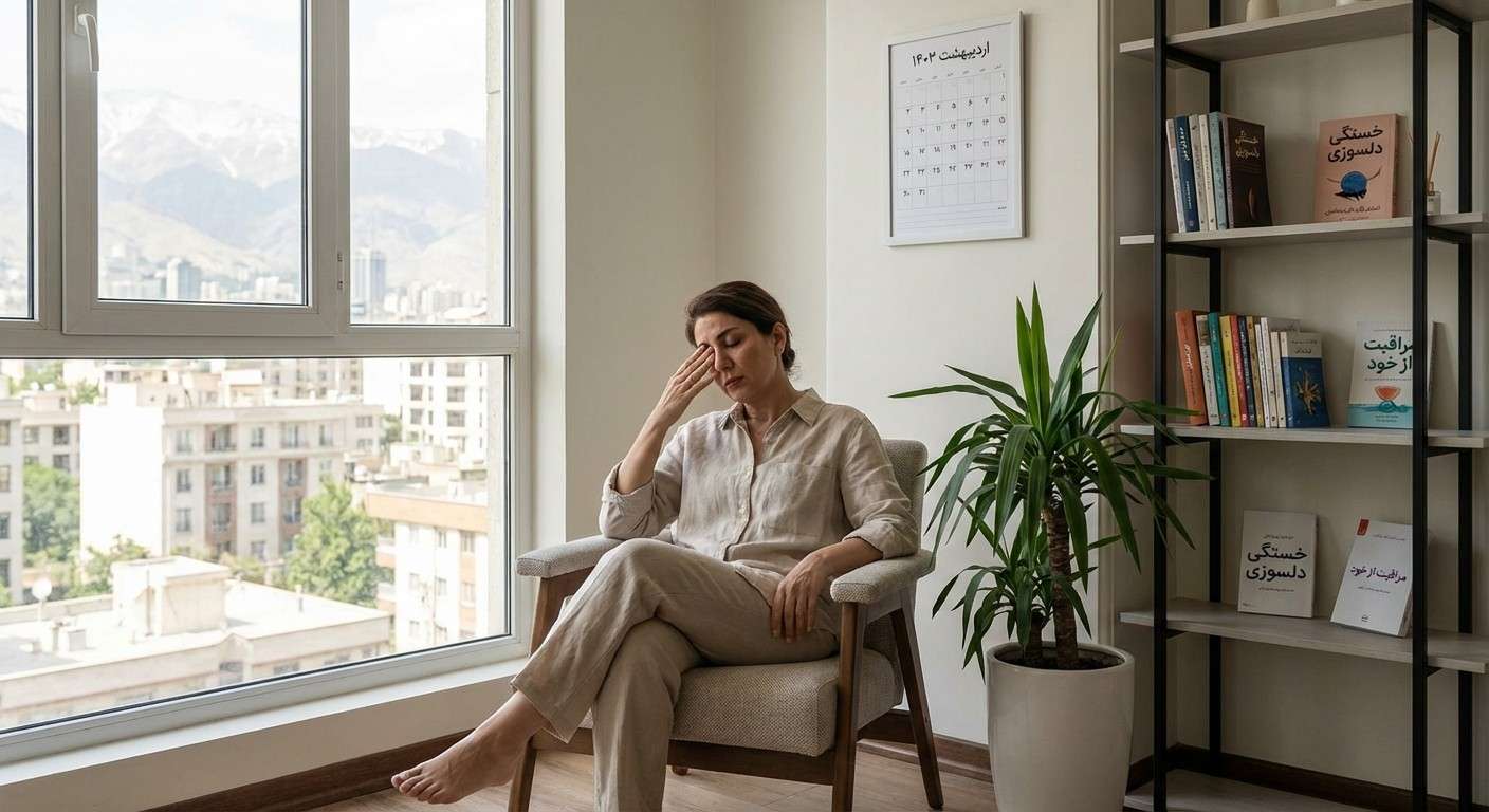 فردی که کنار پنجره نشسته و خسته به نظر می‌رسد، نمادی از خستگی عاطفی مراقب.
