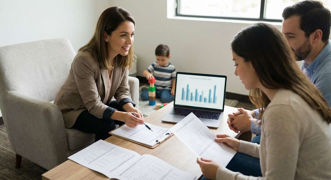 یک متخصص در حال توضیح نتایج ارزیابی CARS-2 به والدین و برنامه‌ریزی برای مداخلات حمایتی.