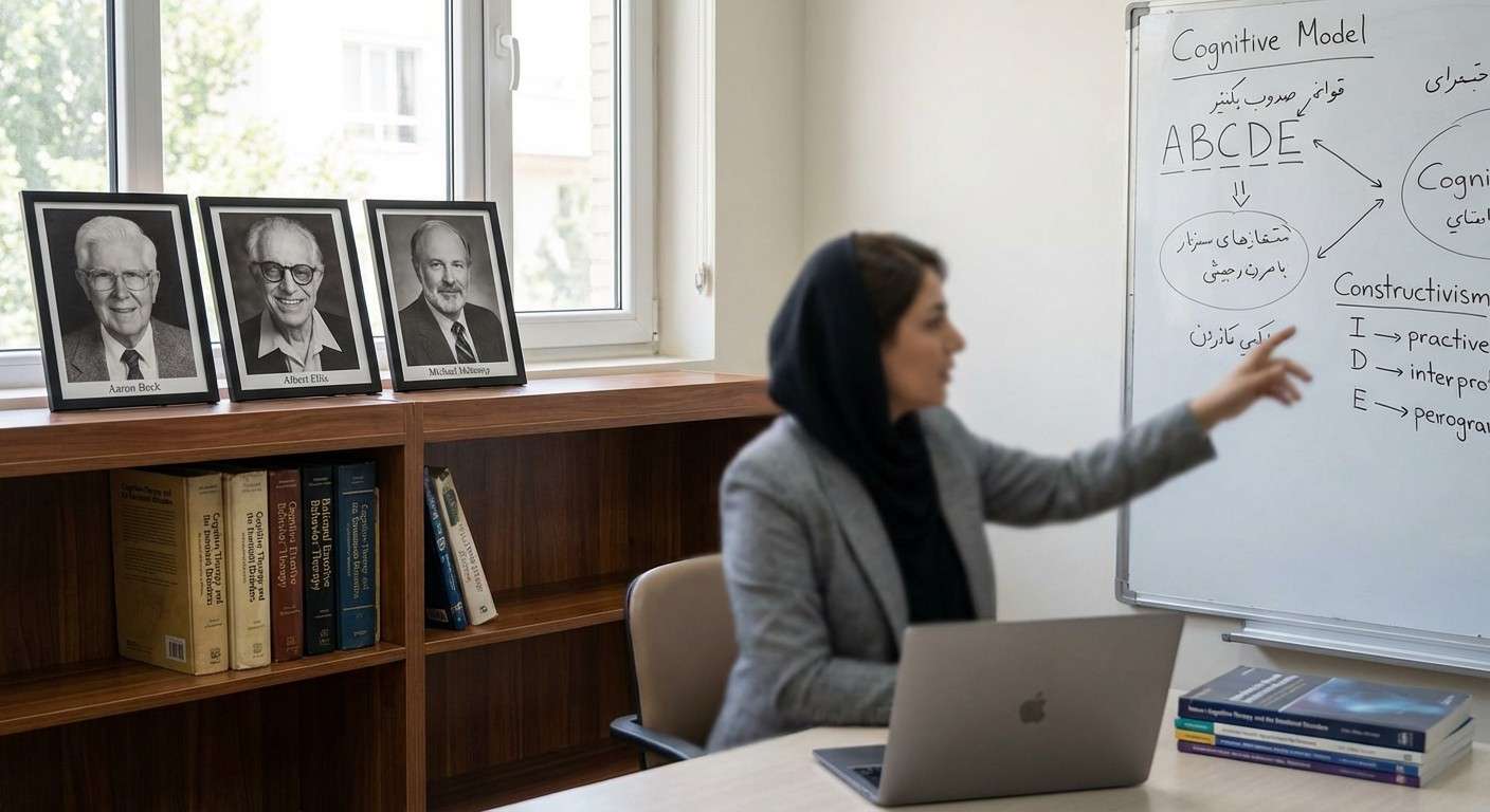 تصویری نمادین از سه ستون اصلی شناخت‌درمانی، آرون بک، آلبرت الیس و مایکل ماهونی.