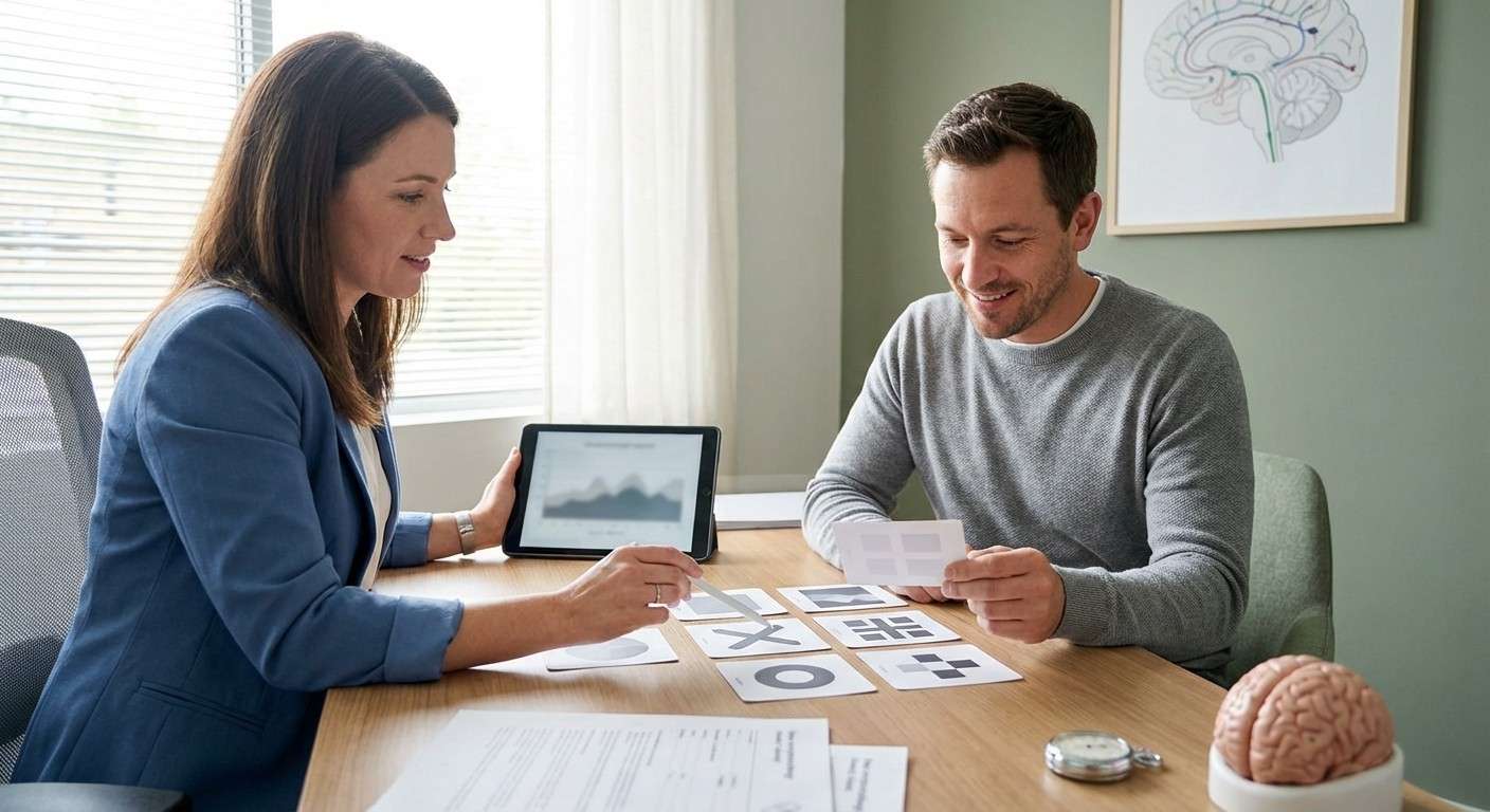 تصویر مفهومی آزمون CVLT-II که فرآیند رمزگشایی راهبردهای حافظه کلامی و تحلیل خطاها را نشان می‌دهد.