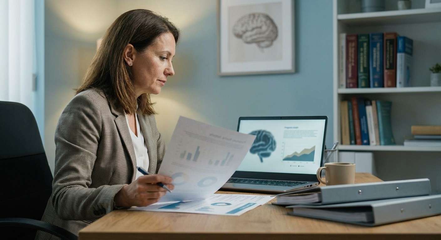 یک متخصص در حال تحلیل دقیق پروفایل خطاهای حافظه در گزارش آزمون CVLT-II.