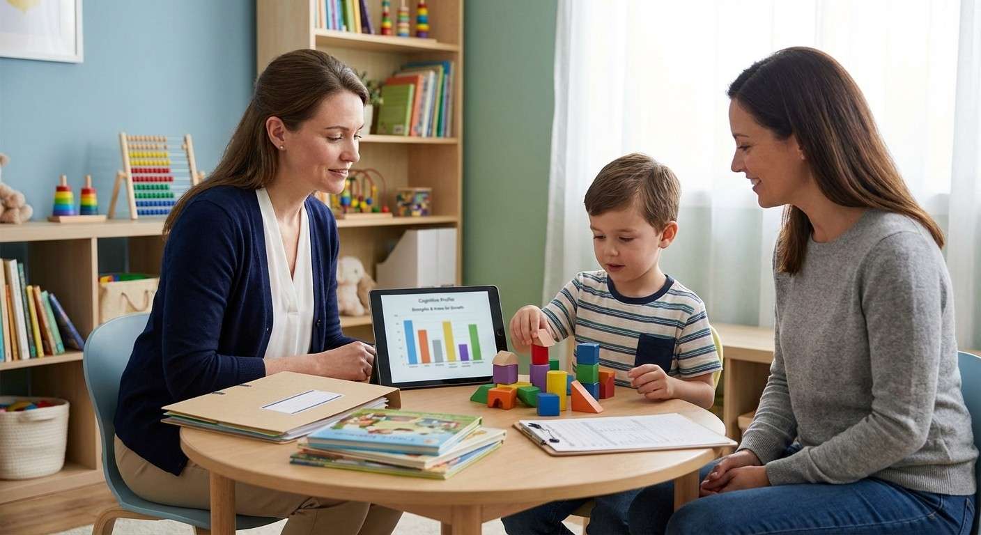 یک نمودار میله‌ای که پروفایل شناختی یک کودک را نشان می‌دهد؛ برخی میله‌ها بلند (نقاط قوت) و برخی کوتاه (نقاط ضعف) هستند.