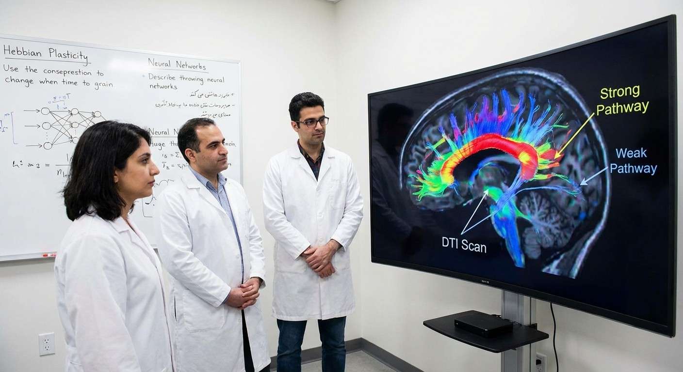 یک مسیر عصبی قوی و مشخص در کنار یک مسیر ضعیف و کم‌استفاده در مغز.