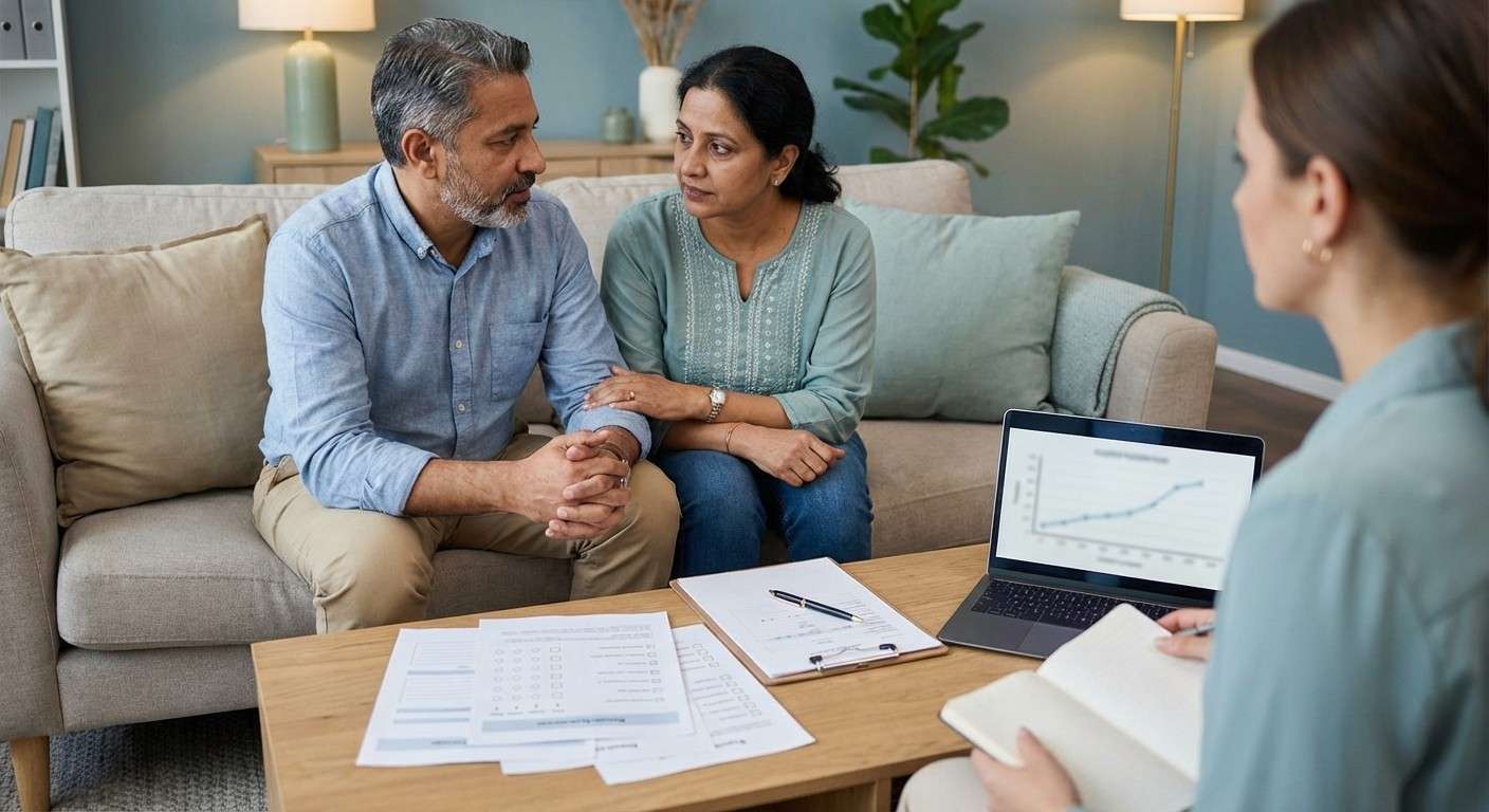 یک زوج در حال گفتگوی صمیمیانه و سازنده که نماد سازگاری و کوک بودن در رابطه است.