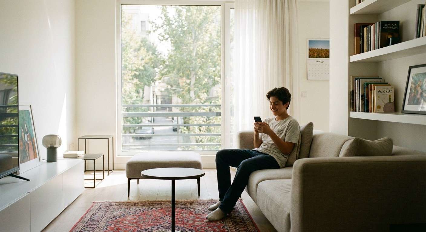 نوجوانی که با آرامش در اتاقش نشسته و در حال چت با گوشی است، حس مثبتی از گفتگو دارد.