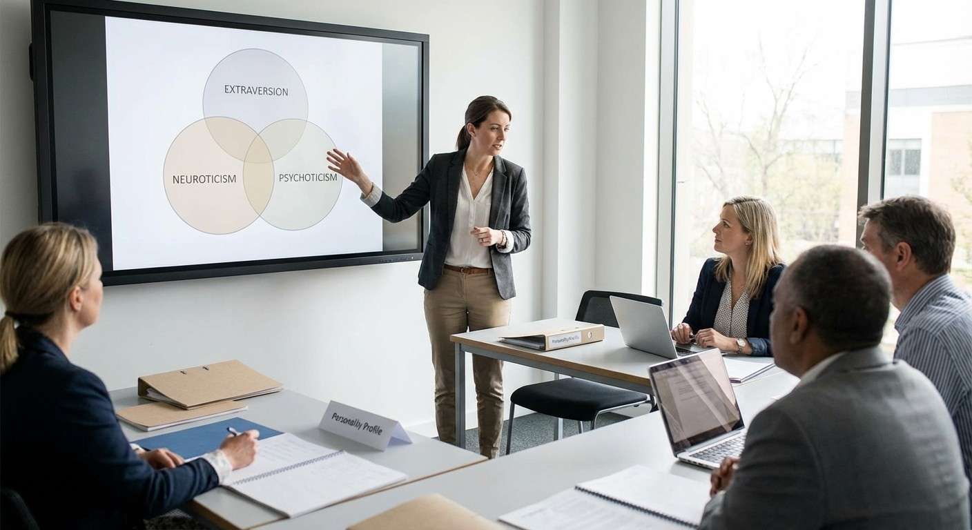 نمودار سه بعد اصلی شخصیت در مدل آیزنک: برون‌گرایی، روان‌رنجورخویی و پسیکوتیسم.