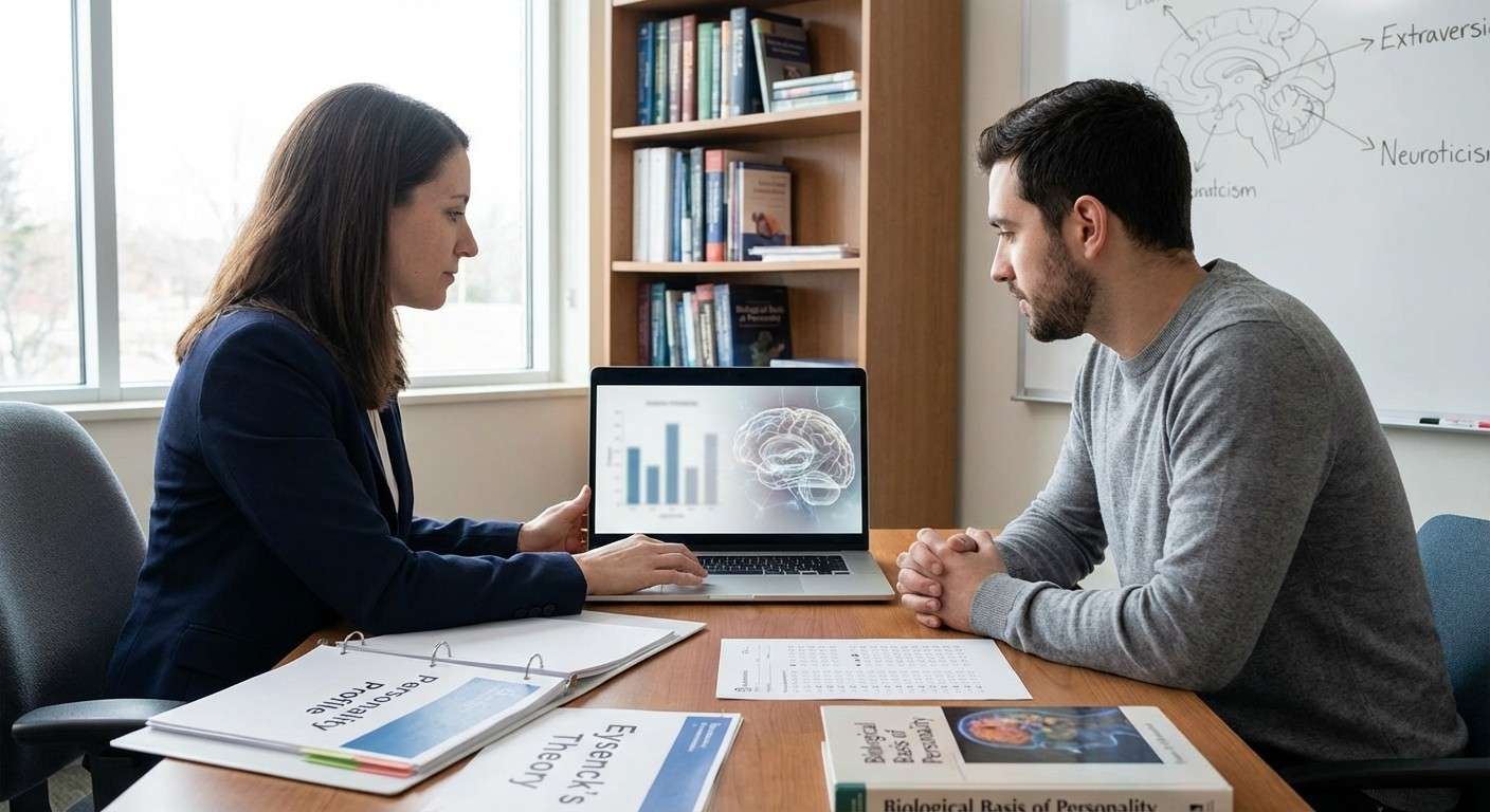 تصویری مفهومی از ارتباط بین فعالیت‌های مغزی و صفات شخصیتی، که اساس نظریه آیزنک است.