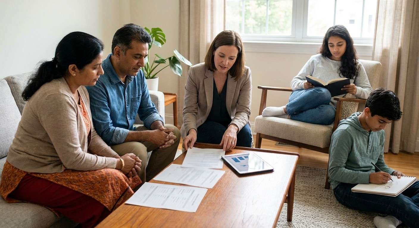 تصویری از اعضای یک خانواده که هر کدام به فعالیت مورد علاقه خود مشغولند (یکی کتاب می‌خواند، دیگری نقاشی می‌کند) اما در یک فضای مشترک و حمایت‌گر.