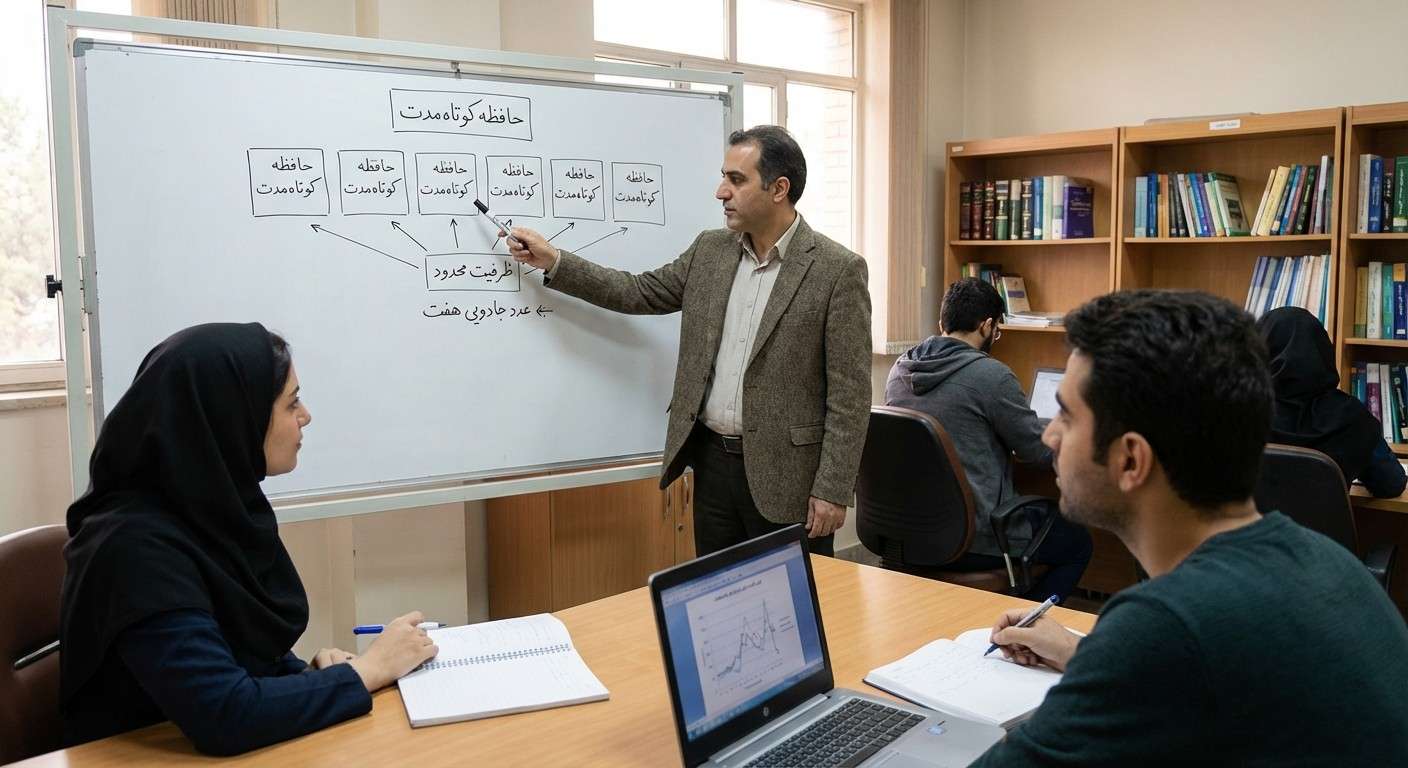 نمایی گرافیکی از هفت جایگاه خالی در حافظه کوتاه‌مدت که ظرفیت محدود ذهن را نشان می‌دهد.