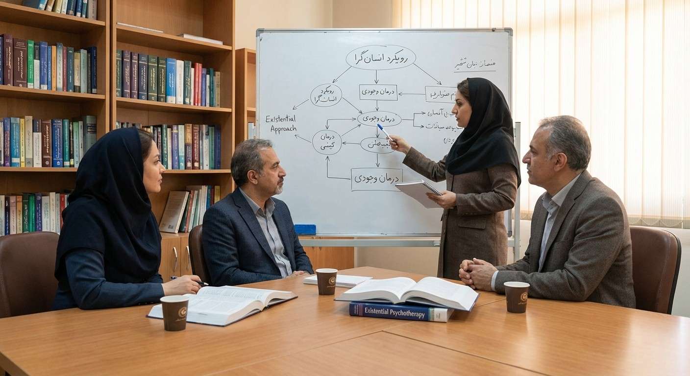 تصویر مفهومی که نشان‌دهنده تنیده شدن ایده‌های انسان‌گرایی و وجودی در تاروپود روان‌درمانی مدرن است.