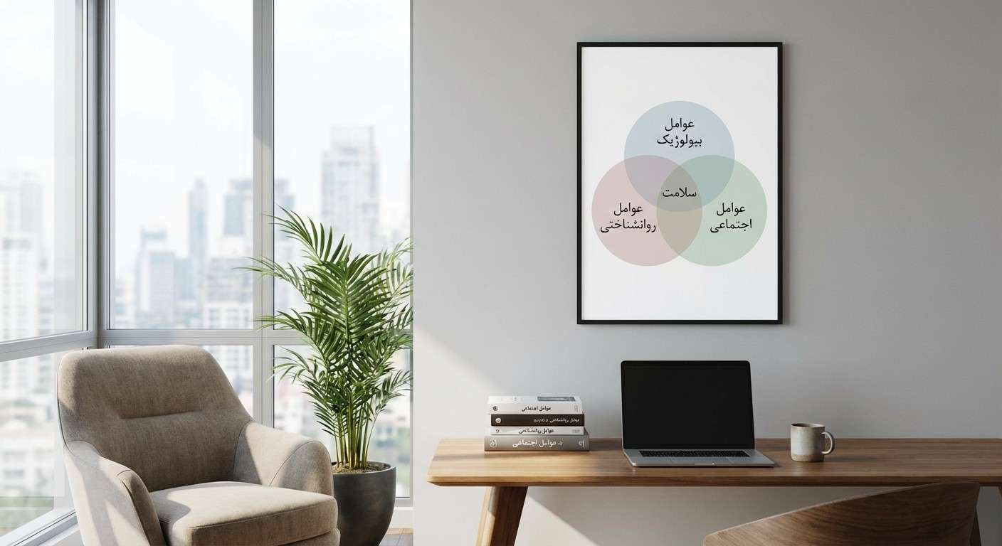 نمودار مدل زیستی-روانی-اجتماعی با سه دایره همپوشان که عوامل بیولوژیک، روانشناختی و اجتماعی را نشان می‌دهد.