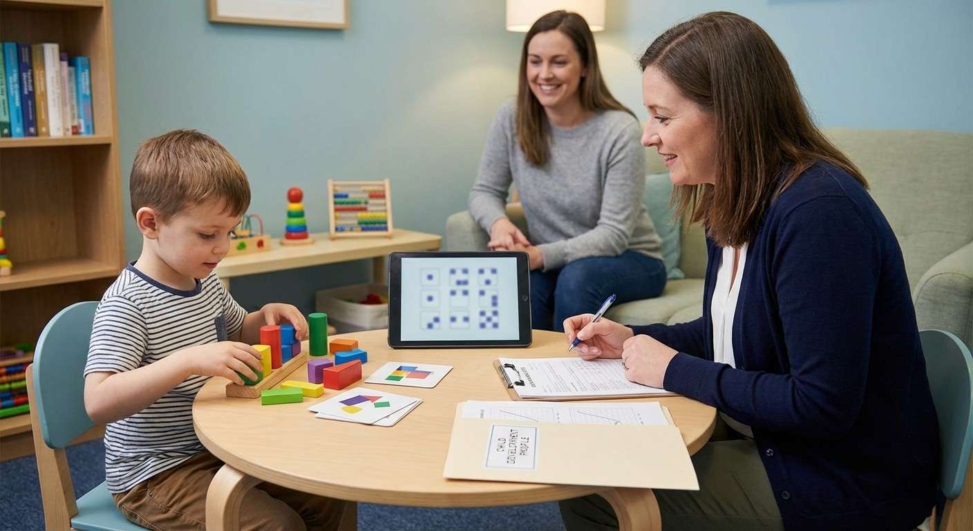 تصویر مفهومی از آزمون کافمن KABC-II که فرآیند و چگونگی تفکر یک کودک را به جای یک نمره هوش نشان می‌دهد.