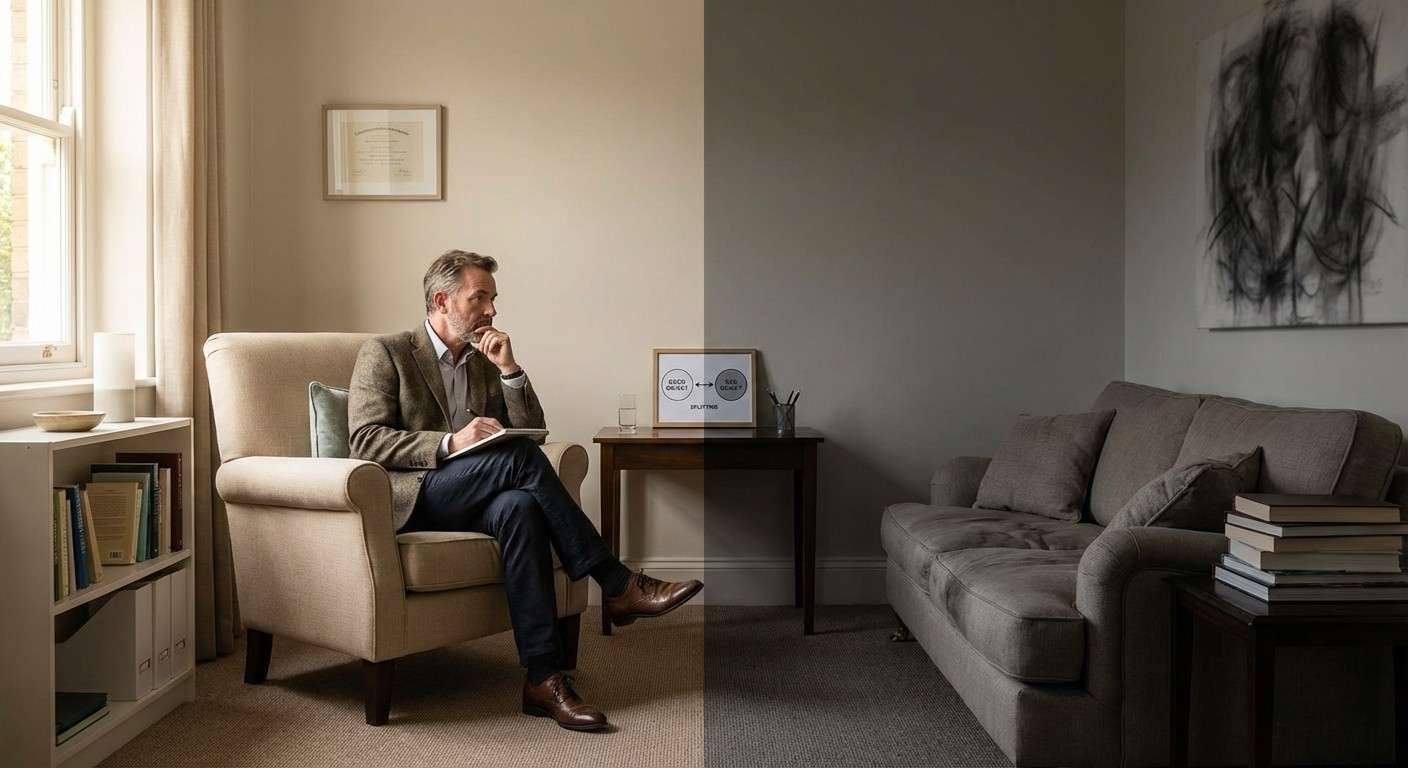 تصویری انتزاعی با دو نیمه کاملاً جدا از هم، یک نیمه روشن و آرام و نیمه دیگر تاریک و آشفته، که نماد مکانیزم انشقاق است.