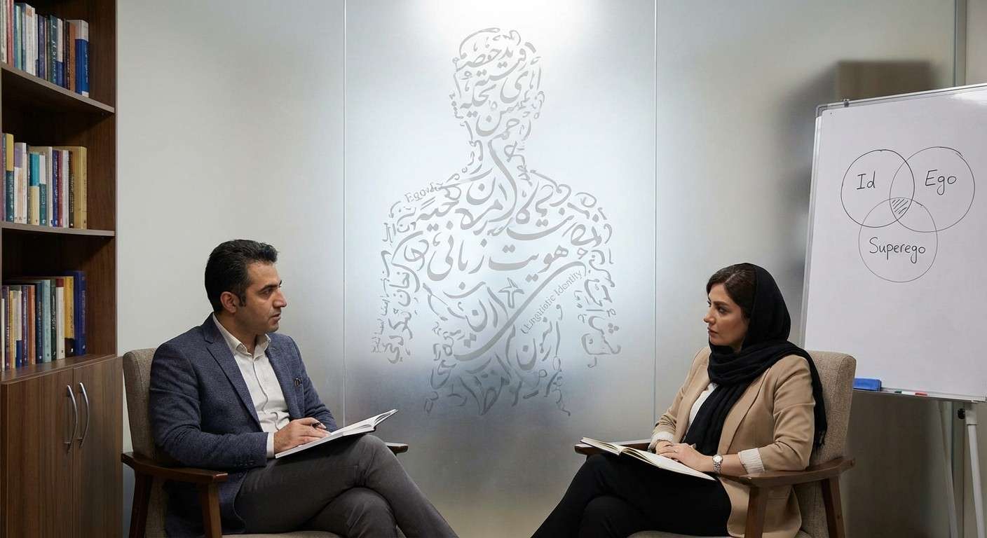 سیلوئت یک انسان که از کلمات و نمادهای درهم‌تنیده تشکیل شده است، نماد هویت زبانی.