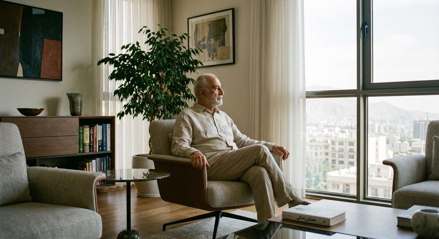 سالمندی آرام که با نگاهی عمیق و رضایتمند به افق نگاه می‌کند, نمادی از یافتن معنا و آرامش در فصل پایانی عمر.