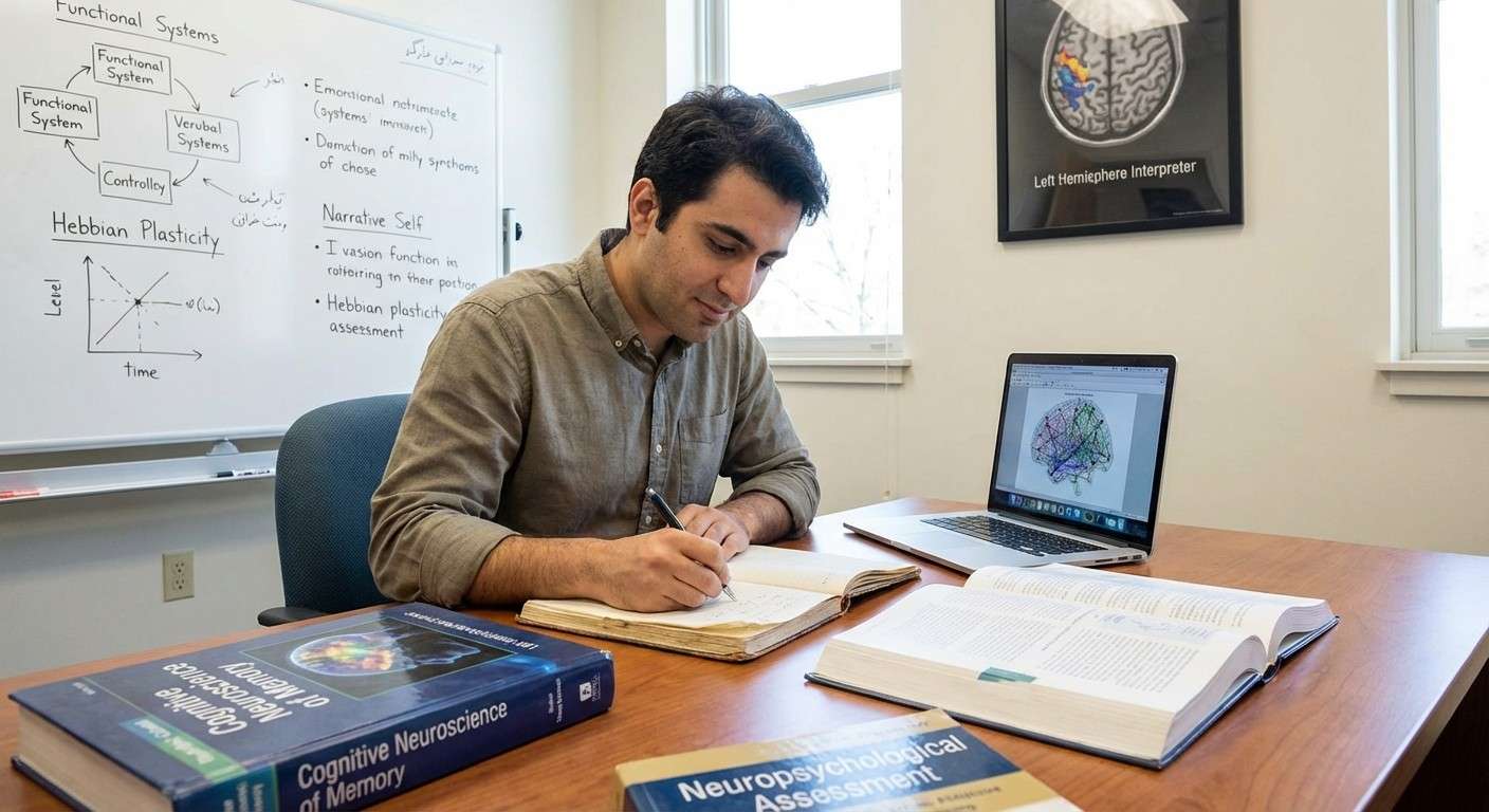 فردی در حال نوشتن در یک دفترچه، نمادی از بازنویسی روایت‌های شخصی.