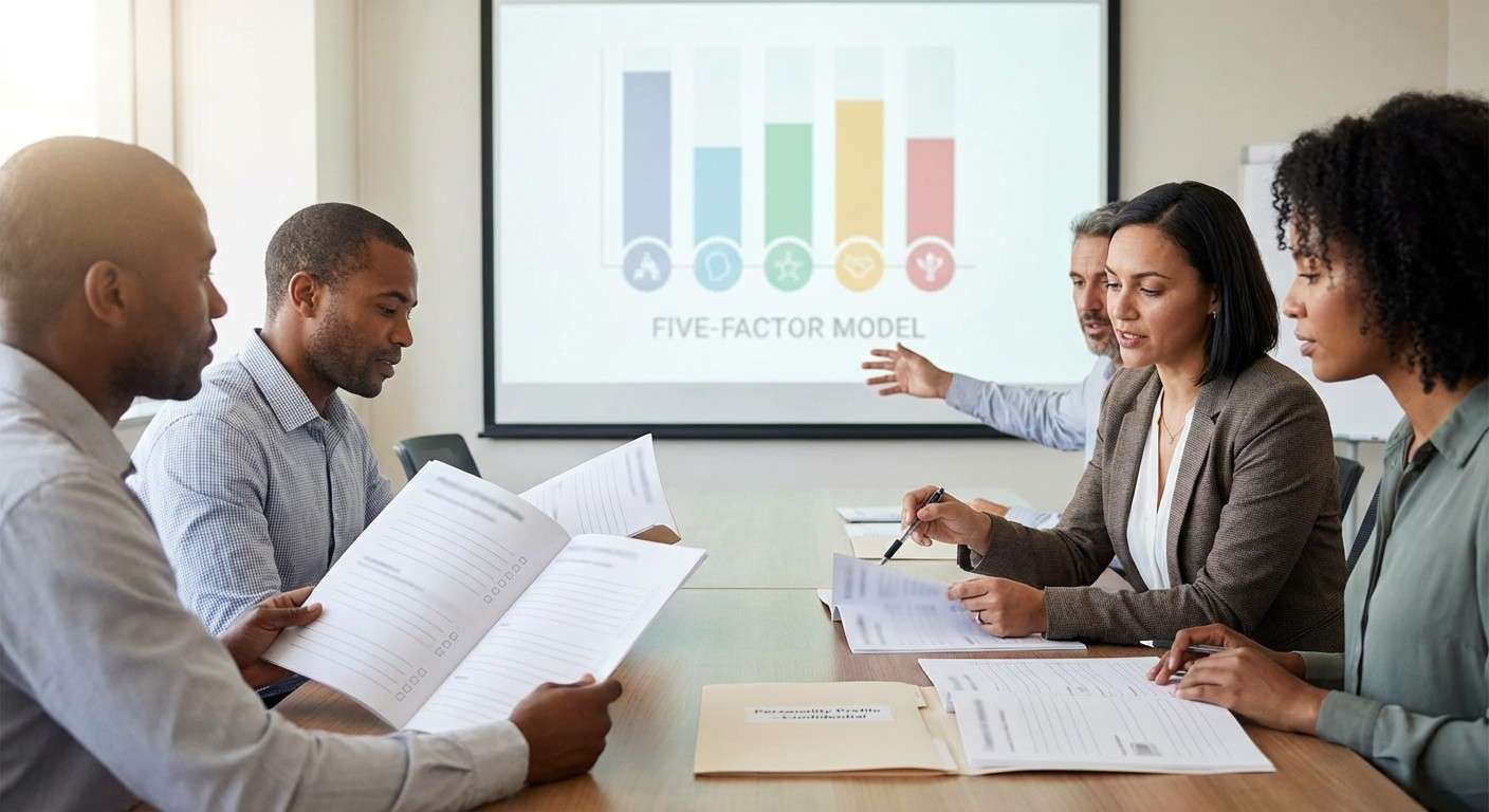 تصویر مفهومی آزمون شخصیت نئو که پنج عامل بزرگ شخصیت را به صورت نمادین نشان می‌دهد.