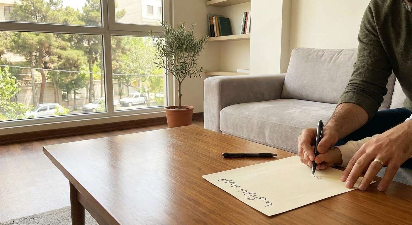 یک برگه کاغذ که روی آن عنوان «قرارداد خانوادگی ما» نوشته شده و در کنار آن یک خودکار و دست‌های یک والد و فرزند دیده می‌شود.