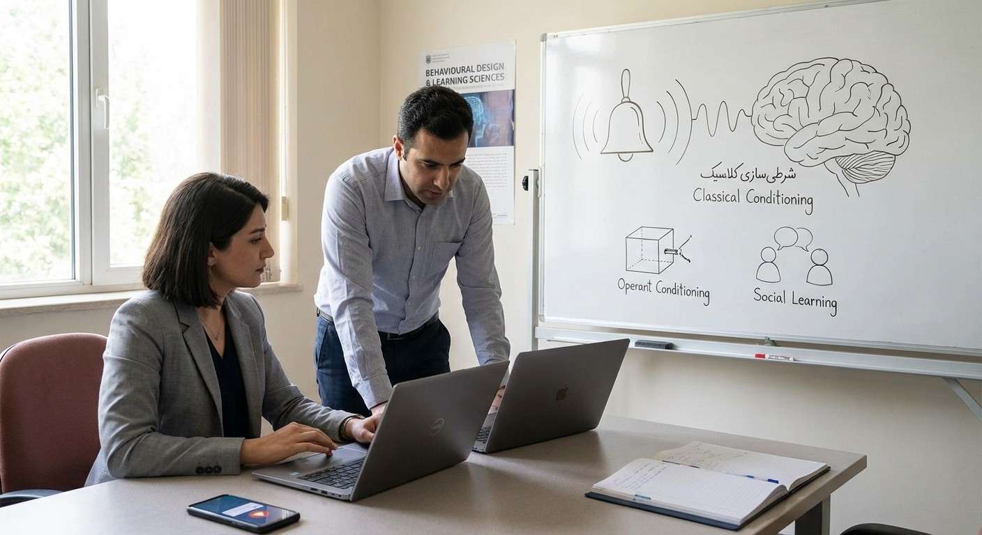 تصویر مفهومی از زنگ پاولف که امواج صوتی آن به شکل مغز انسان درآمده و نماد شرطی‌سازی کلاسیک و تاثیر آن بر روان است.