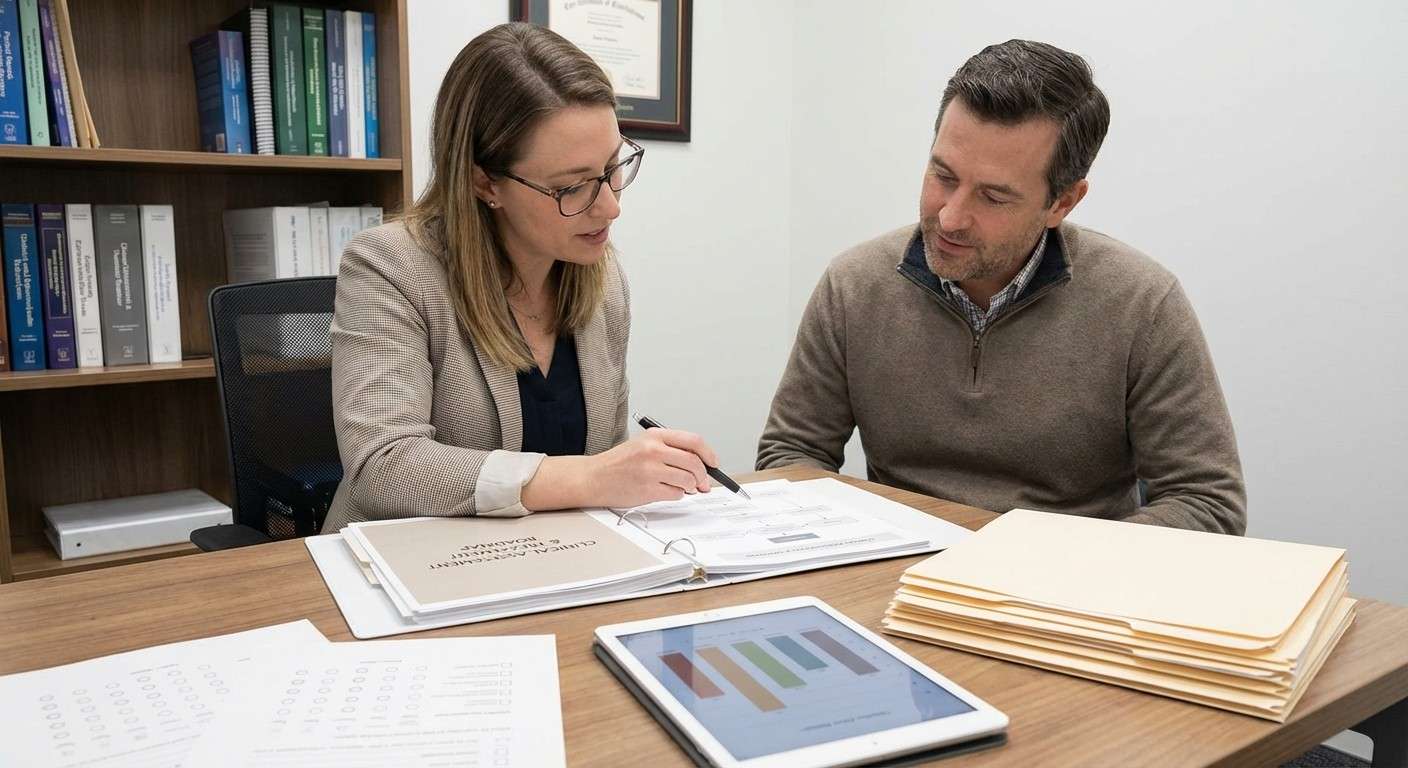 یک درمانگر و مراجع در حال کار مشترک بر روی یک نقشه راه درمانی که بر اساس پروفایل شخصیتی فرد طراحی شده است.