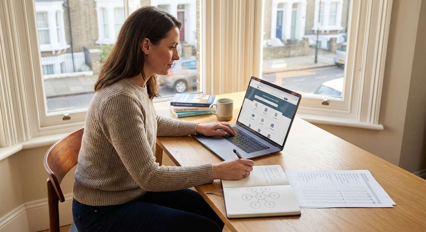 فردی که با استفاده از کد هالند خود در یک وب‌سایت شغلی در حال جستجوی مشاغل مناسب است.