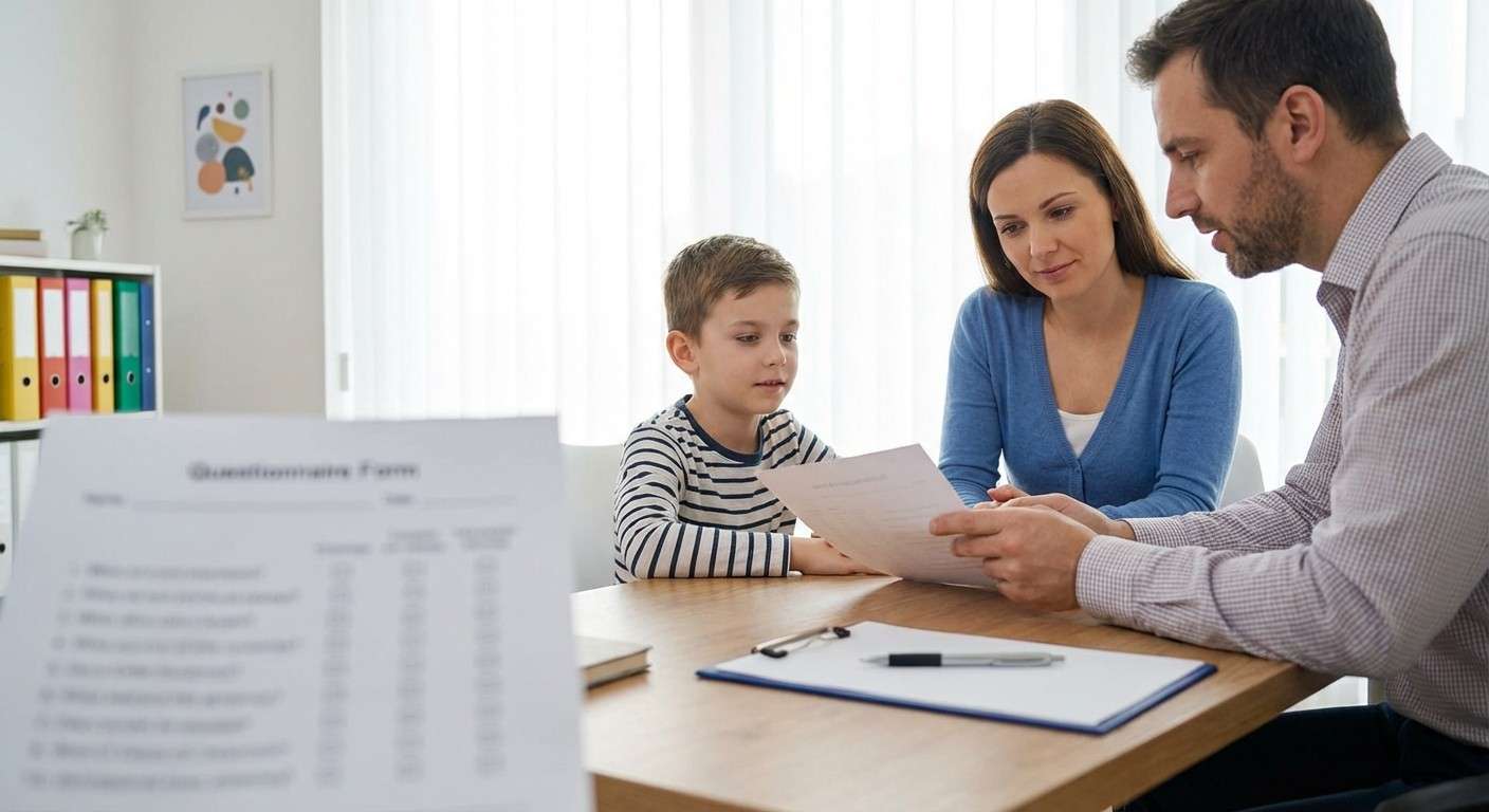 فرم پرسشنامه SNAP-IV روی یک میز کار، نمادی از یک ابزار ارزیابی معتبر و در دسترس برای ADHD و نافرمانی.