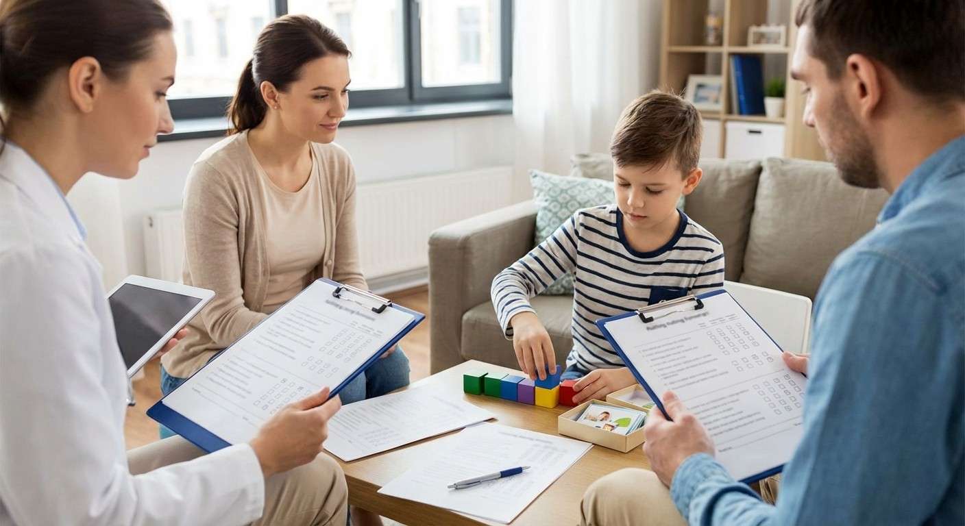 یک تصویر مفهومی که عملکرد اجتماعی یک کودک را در دو محیط خانه و مدرسه مقایسه می‌کند، نمادی از ارزیابی SRS-2.