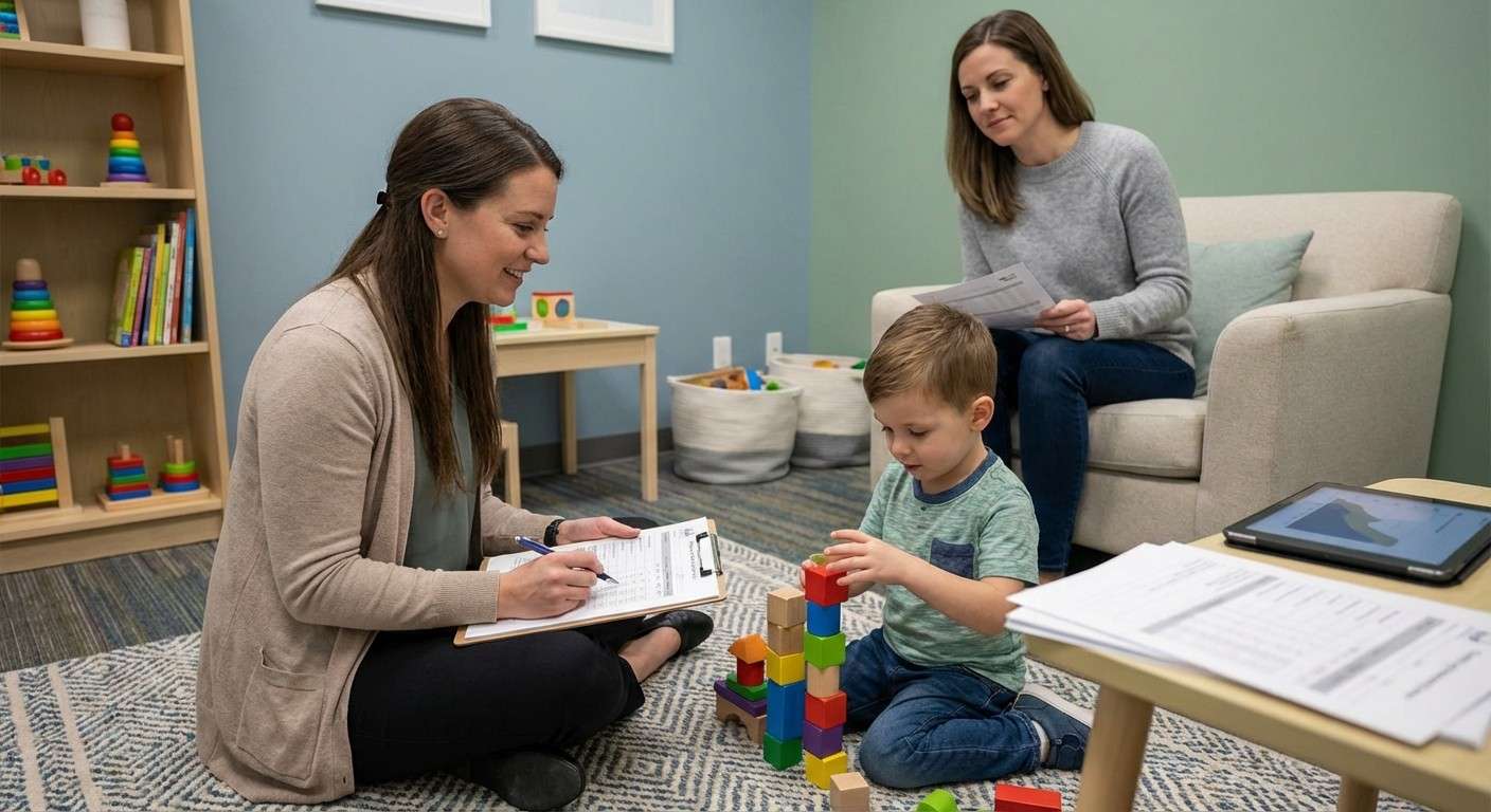 تصویری از یک کودک در حال تعامل با معلم در محیط کلاس که نشان‌دهنده ارزیابی رفتار در محیط طبیعی است.