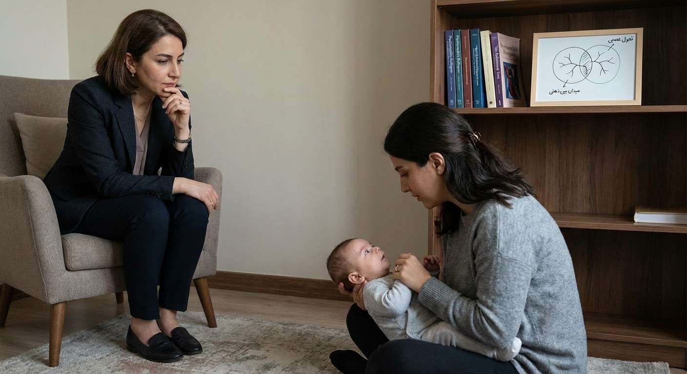 تصویری هنری از تعامل ظریف بین یک مادر و نوزادش که نماد تأثیر این رابطه بر معماری مغز است.