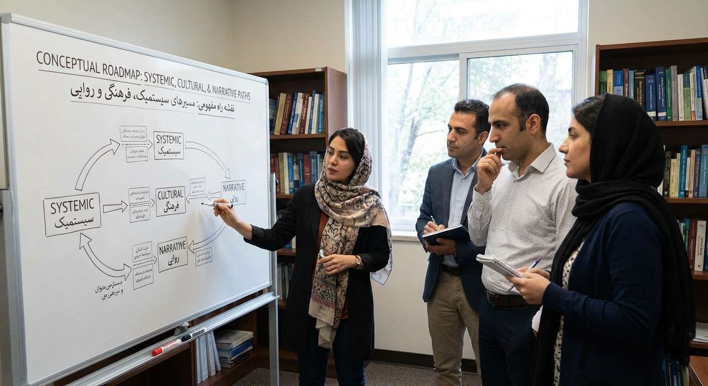 نقشه راهی مفهومی که سه مسیر درمان سیستمیک، فرهنگی و روایی را به هم متصل می‌کند.