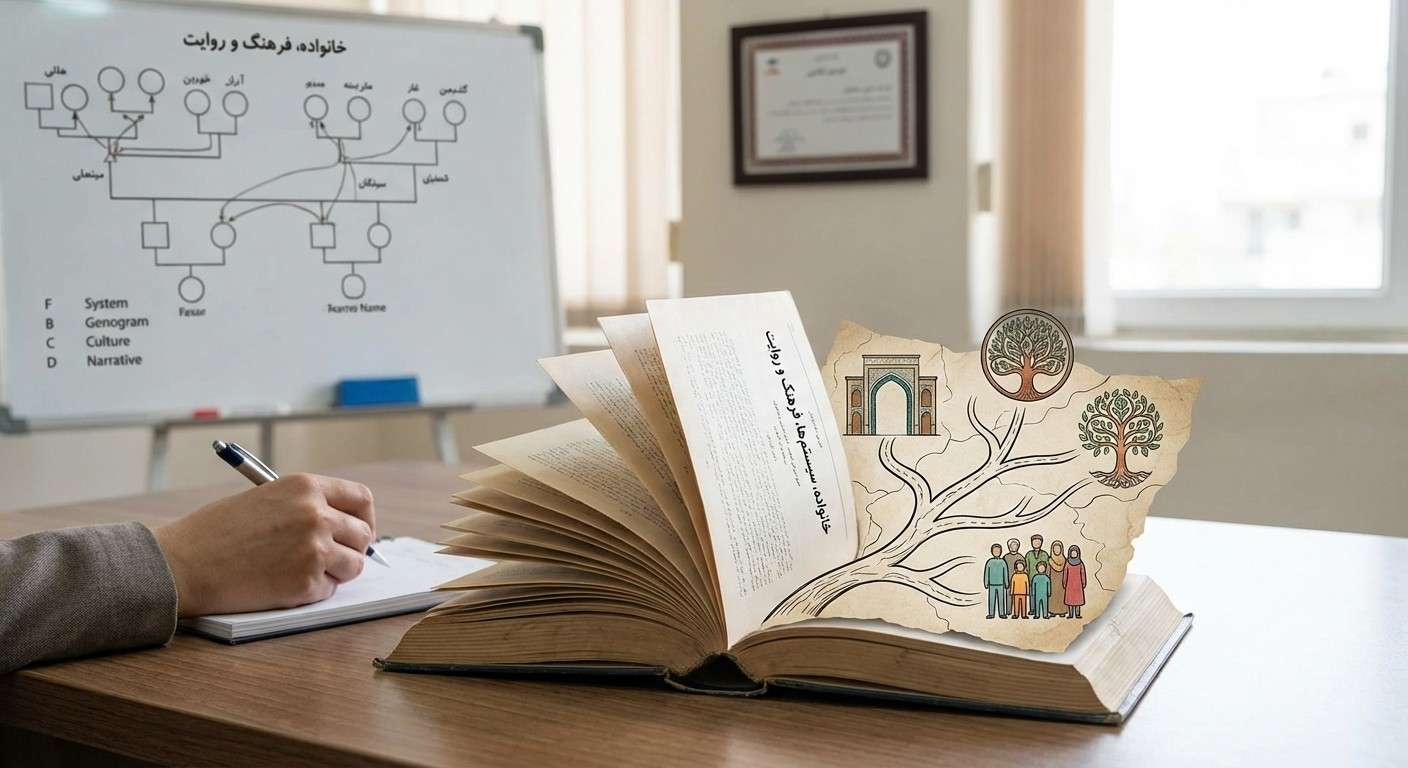 تصویری از یک کتاب باز که صفحات آن به مسیرهای مختلفی در یک منظره فرهنگی تبدیل شده‌اند، نمادی از ساختن داستان زندگی.