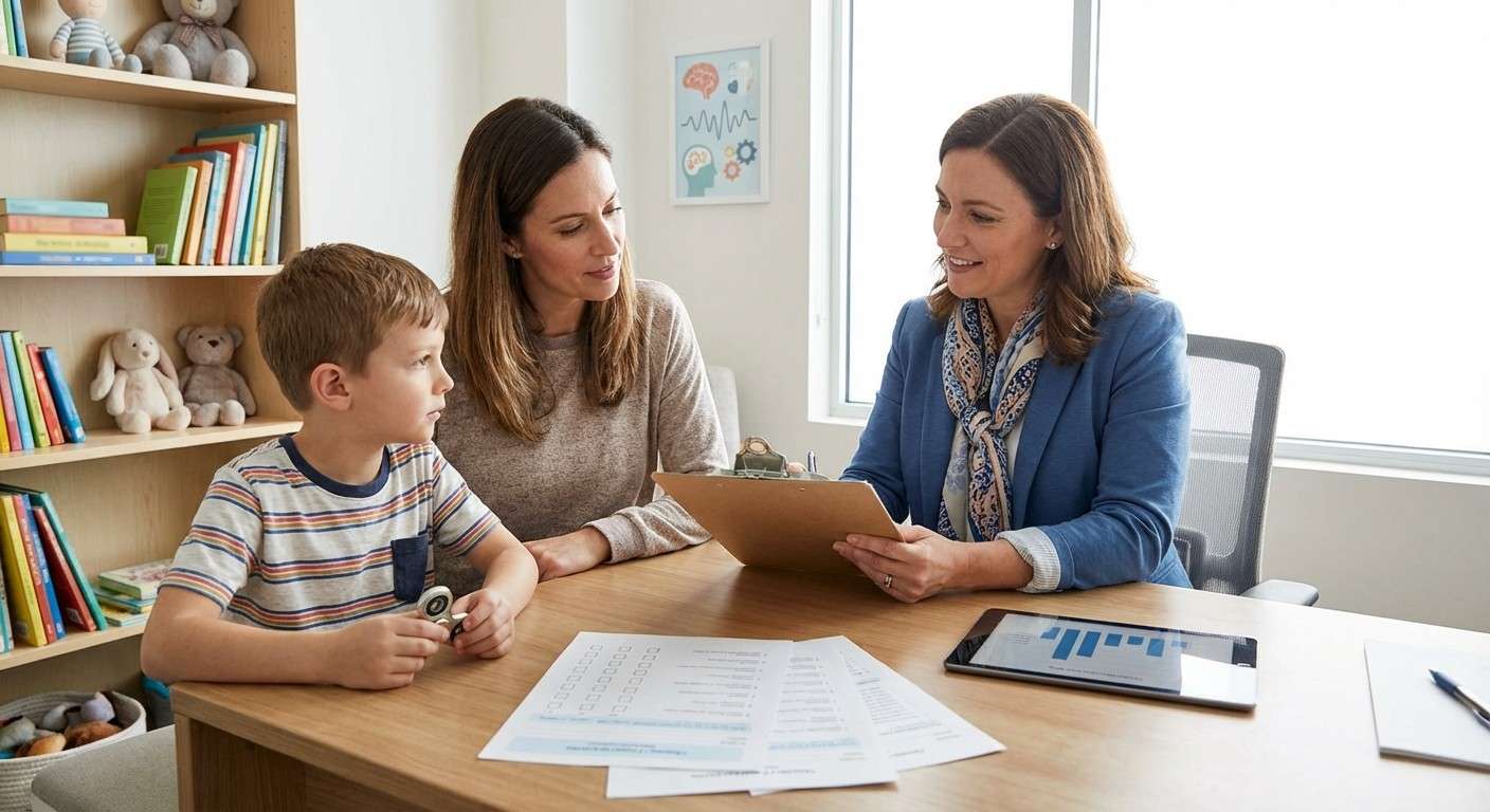 یک فرم پرسشنامه وندربیلت که سه بخش اصلی آن هایلایت شده است: توجه، رفتار و عملکرد تحصیلی.