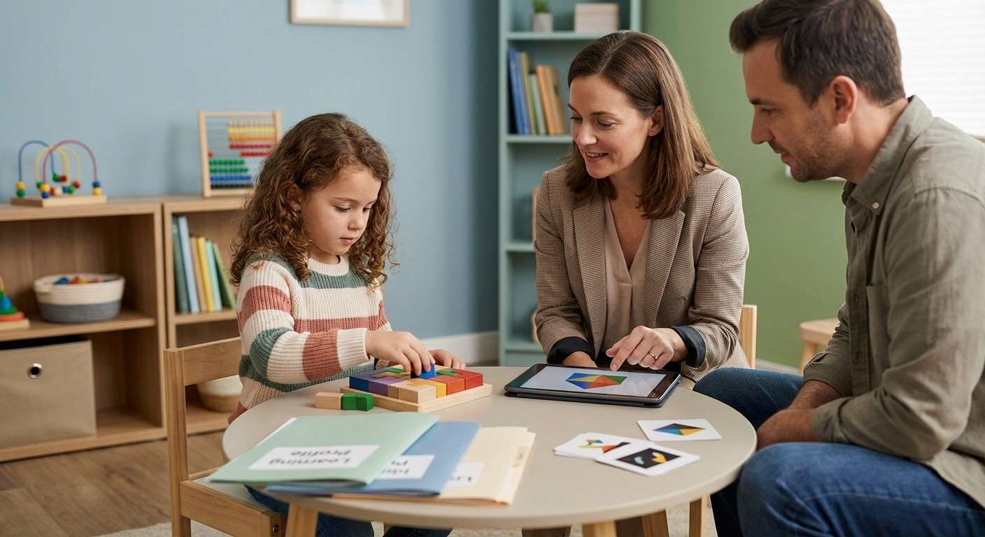 یک کودک در حال حل کردن پازل مکعبی که نمادی از استدلال دیداری-فضایی است.