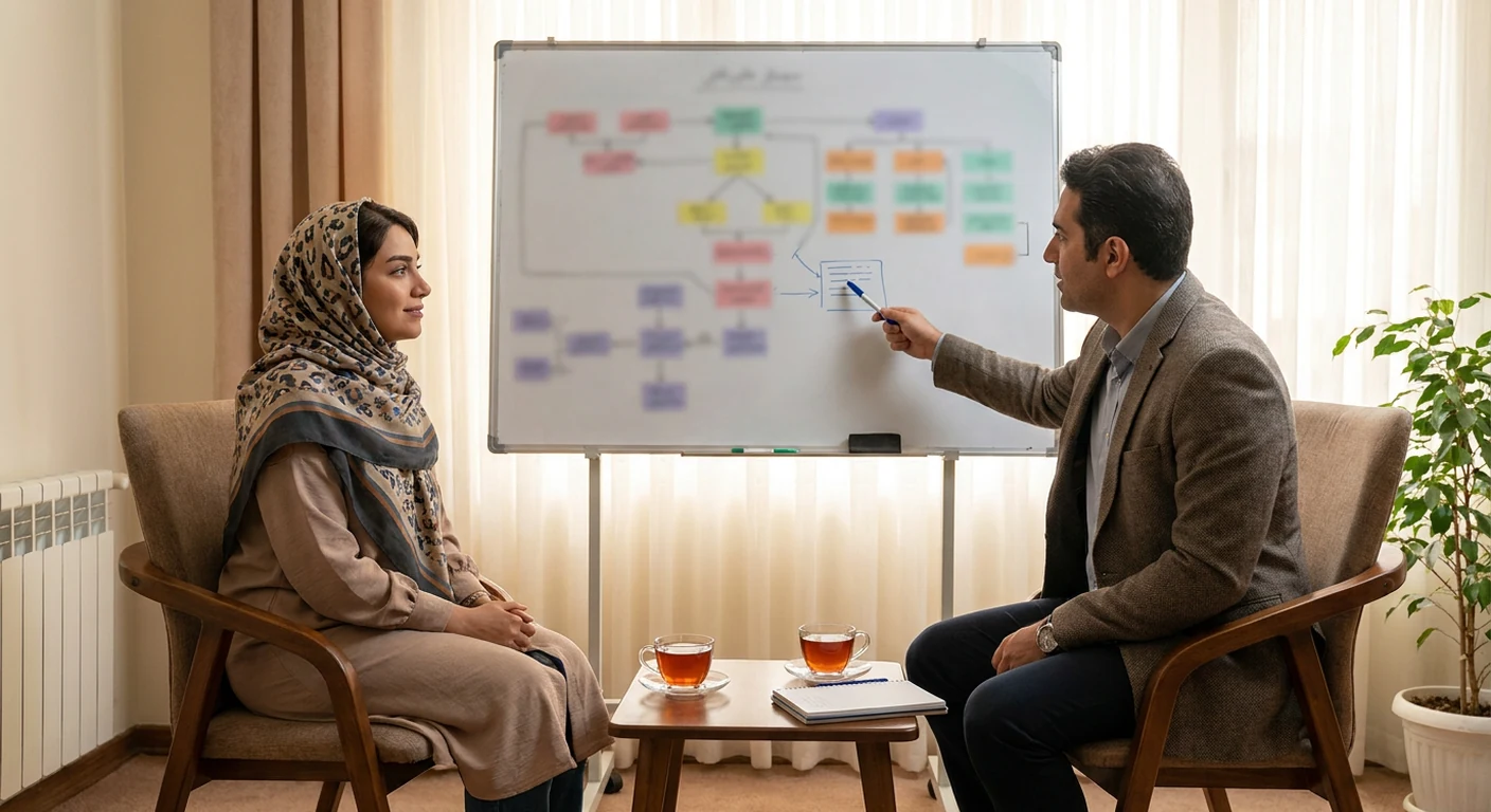 تصویری از مراحل تکنیک ۵-۴-۳-۲-۱ که حواس پنجگانه را برای بازگشت به لحظه حال نشان میدهد.