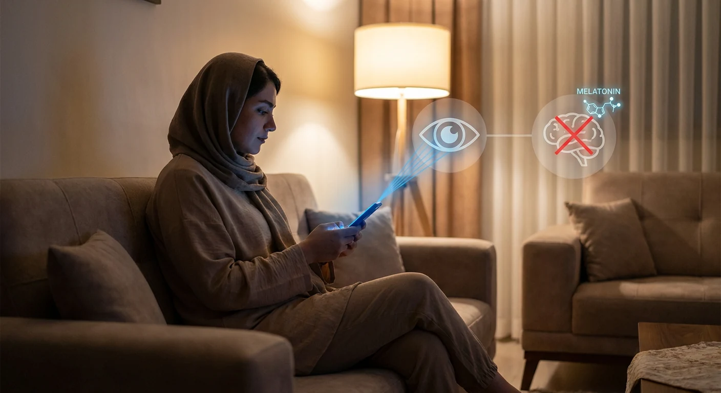 تأثیر نور آبی موبایل بر سرکوب ملاتونین و اختلال در خواب