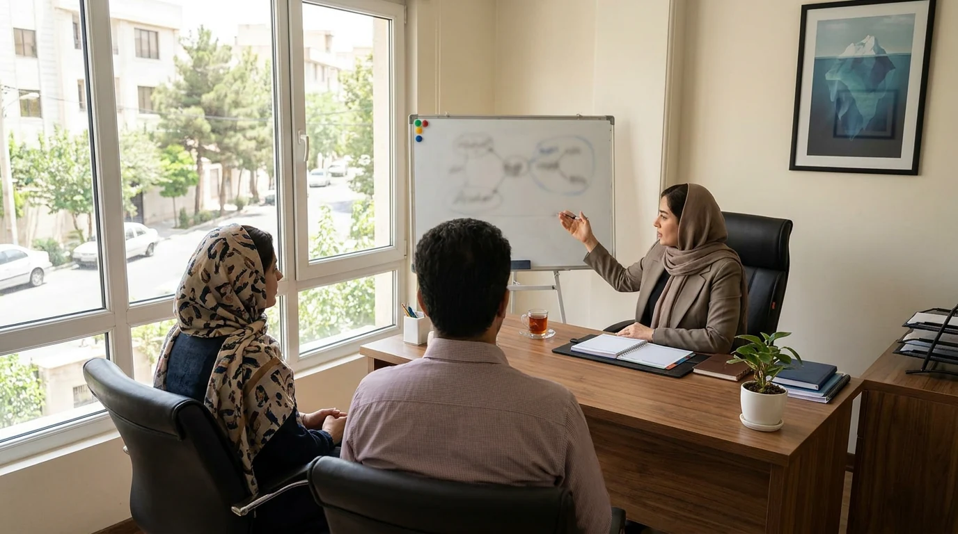 تصویر یک کوه یخ که بخش بزرگ آن زیر آب است و نماد ذهن ناهشیار در رویکردهای تحلیلی میباشد.