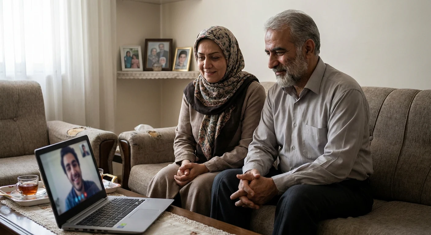 خانوادهای در حال تماس تصویری با یکی از اعضای خود که مهاجرت کرده است و احساس دلتنگی و فقدان مبهم را تجربه میکنند.