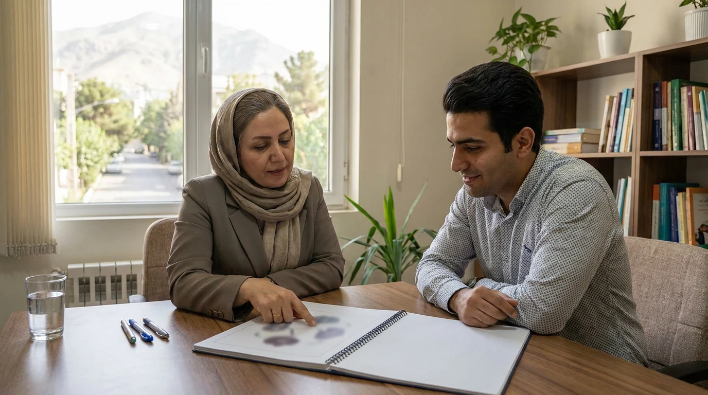 نمای نزدیک از چهره فردی که با نگاهی نگران و پریشان به دوردست خیره شده است، نشان‌دهنده آشفتگی درونی.