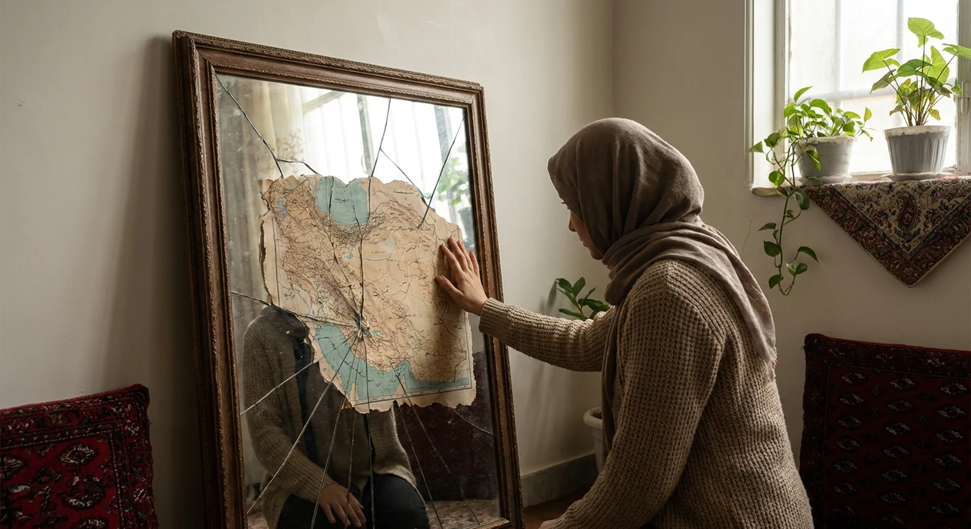 تصویر مفهومی از یک آینه ترکخورده که چهرهای مغشوش را بازتاب میدهد، نمادی از فروپاشی جهانبینی و هویت پس از بحران.
