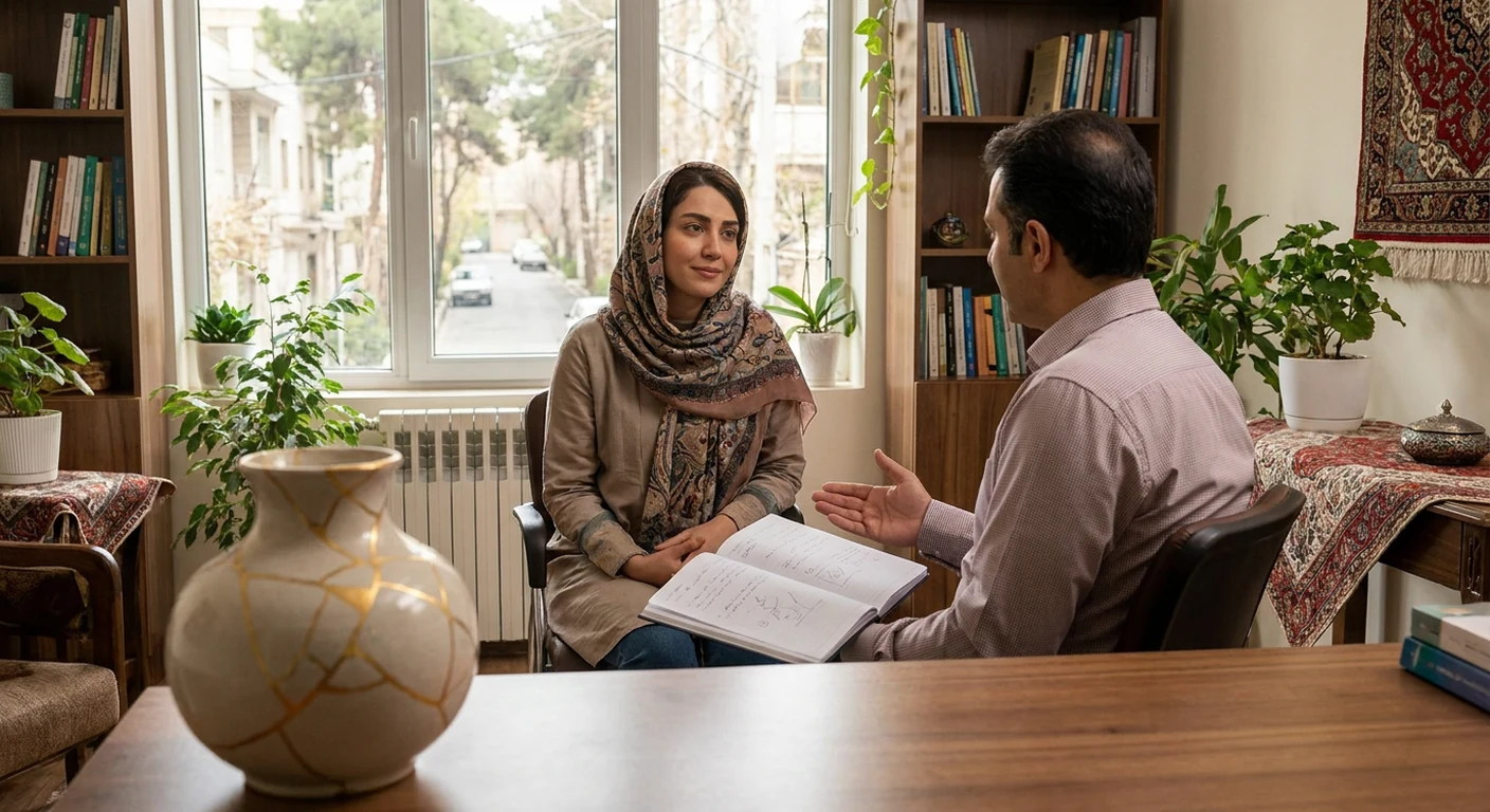 یک گلدان شکسته که با هنر کینتسوگی (بند زدن با طلا) ترمیم شده و زیباتر از قبل به نظر میرسد.